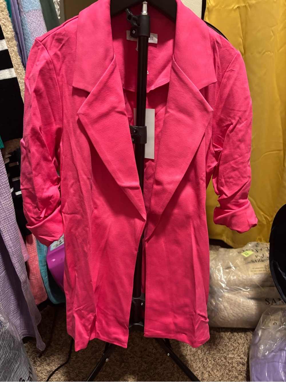 Dear Scarlett Blazer. Women's Hot Pink Open-Front Blazer Jacket. - Picture 2 of 4